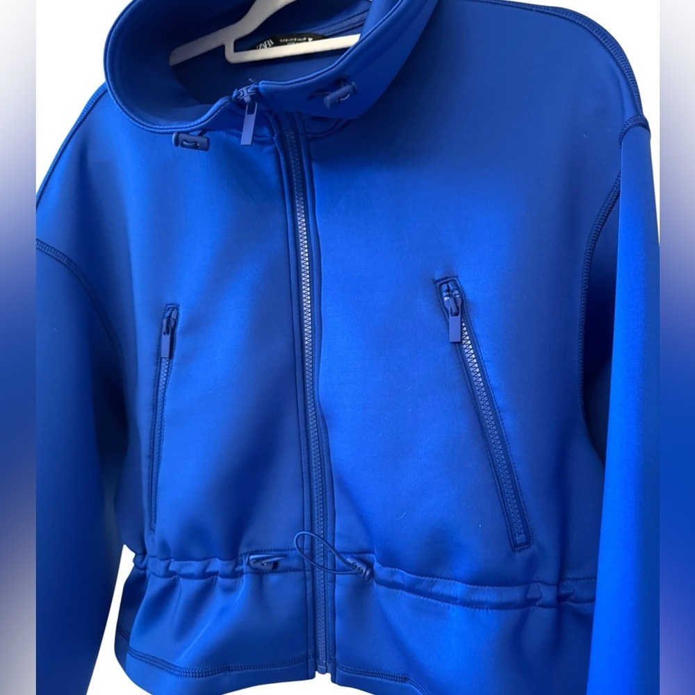 Zara Bright Blue Bomber Jacket with Zip Pockets - Picture 6 of 8